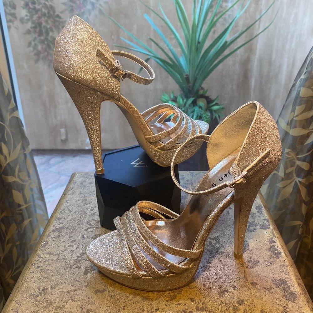 Madden Girl JANUARY Glittery Gold Strappy Heels